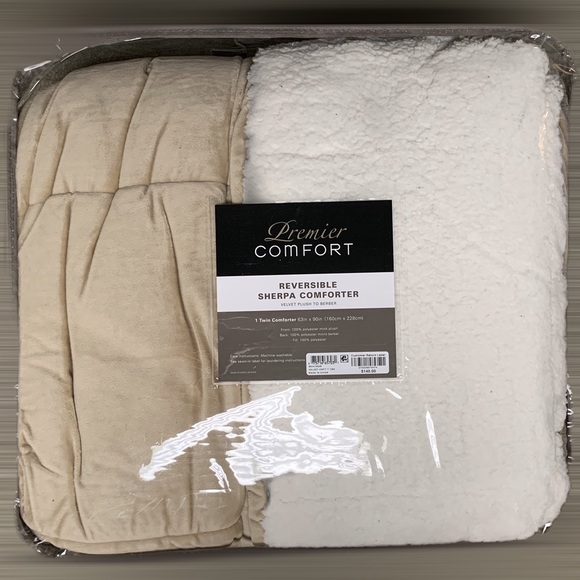 Premier Bed Comfort Reversible Sherpa Twin Taupe Bed Spread Comforter - Picture 4 of 5